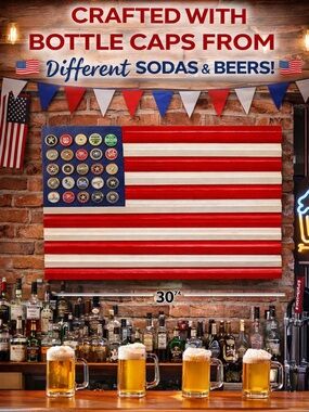Handcrafted American Flag Wall Art - Red, White & Blue Bottle Cap Stars 1/1